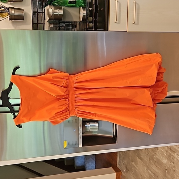 💕TRINA TURK💕 Sought After Dress High Low Bubble Hem Fire Island Orange XL NWT - Picture 5 of 13